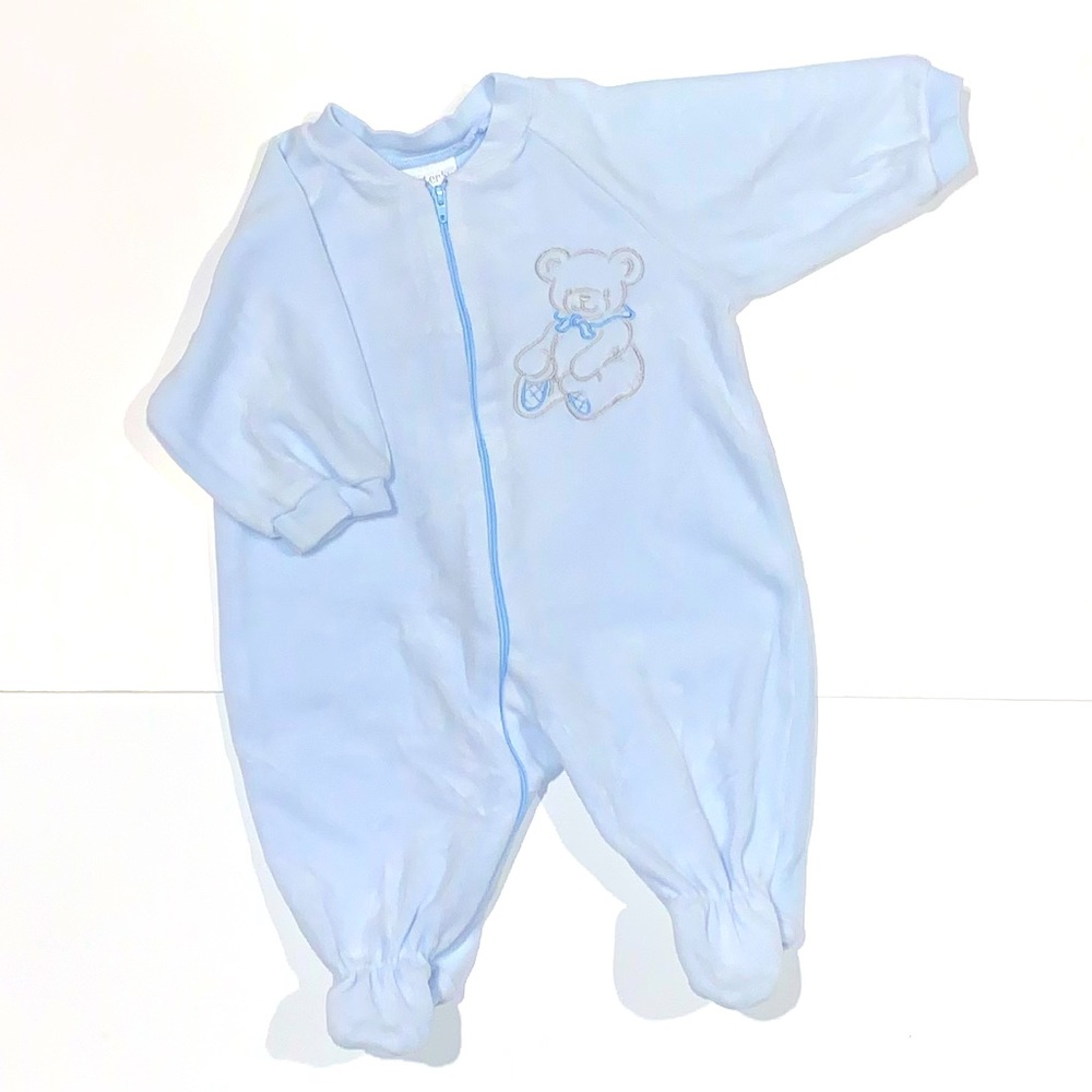 🧸 Carter’s Newborn Baby Blue Velvety Soft One-Piece Jumpsuit with Footies